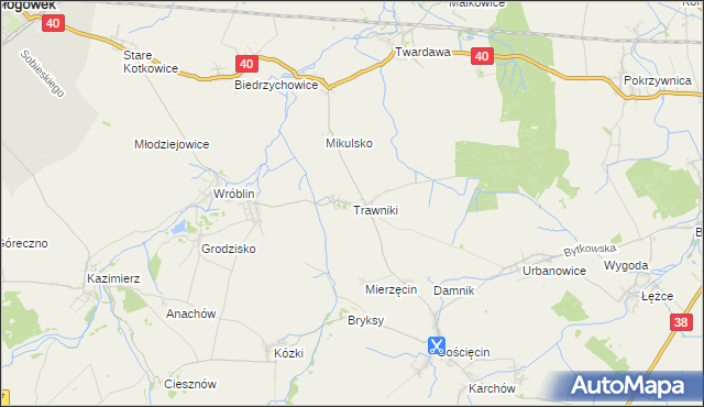mapa Trawniki gmina Pawłowiczki, Trawniki gmina Pawłowiczki na mapie Targeo