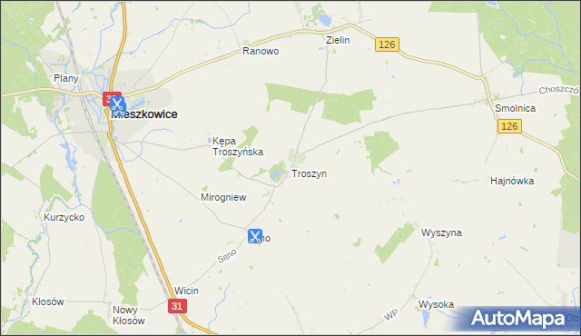 mapa Troszyn gmina Mieszkowice, Troszyn gmina Mieszkowice na mapie Targeo