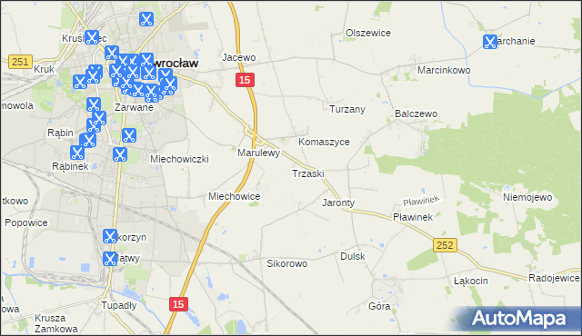 mapa Trzaski gmina Inowrocław, Trzaski gmina Inowrocław na mapie Targeo