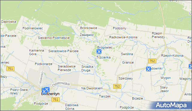 mapa Trzcianka gmina Bodzentyn, Trzcianka gmina Bodzentyn na mapie Targeo