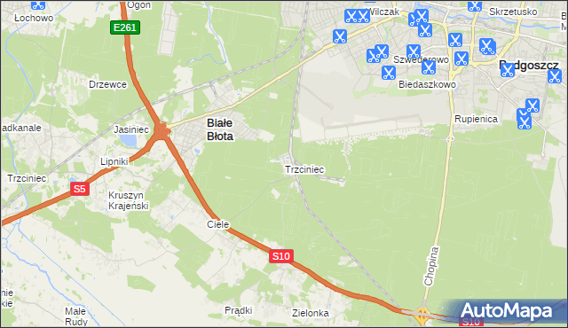 mapa Trzciniec gmina Białe Błota, Trzciniec gmina Białe Błota na mapie Targeo