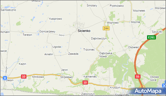 mapa Trzciniec gmina Sicienko, Trzciniec gmina Sicienko na mapie Targeo