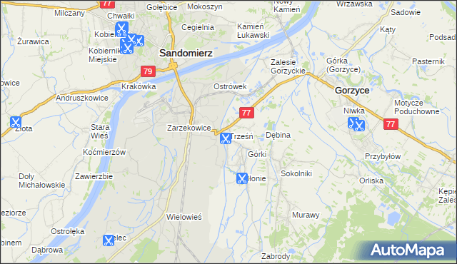 mapa Trześń gmina Gorzyce, Trześń gmina Gorzyce na mapie Targeo