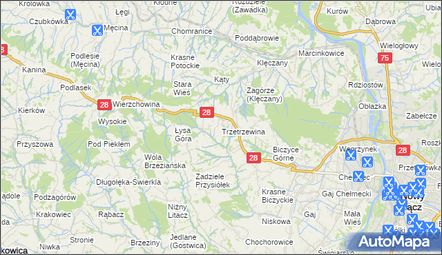 mapa Trzetrzewina, Trzetrzewina na mapie Targeo