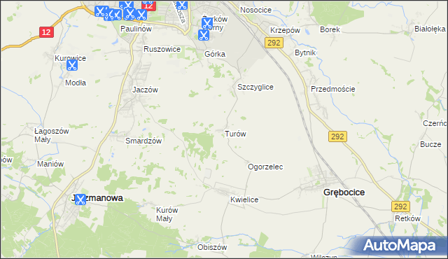 mapa Turów gmina Głogów, Turów gmina Głogów na mapie Targeo