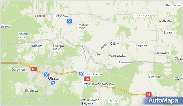 mapa Turów gmina Olsztyn, Turów gmina Olsztyn na mapie Targeo