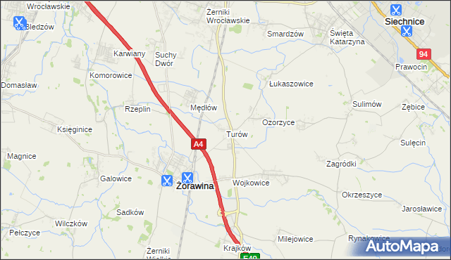 mapa Turów gmina Żórawina, Turów gmina Żórawina na mapie Targeo