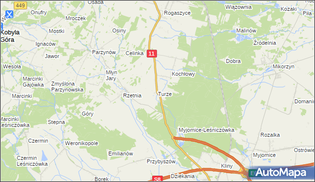 mapa Turze gmina Ostrzeszów, Turze gmina Ostrzeszów na mapie Targeo