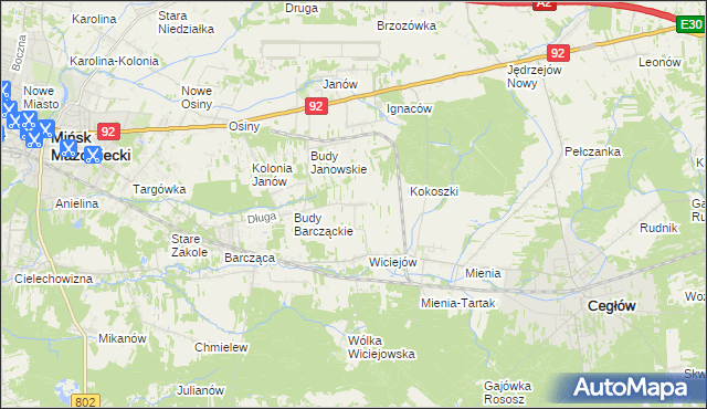 mapa Tyborów gmina Cegłów, Tyborów gmina Cegłów na mapie Targeo