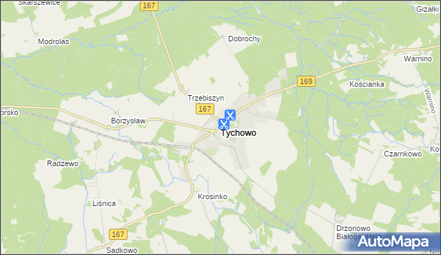 mapa Tychowo powiat białogardzki, Tychowo powiat białogardzki na mapie Targeo