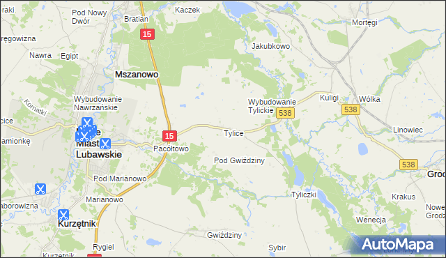 mapa Tylice gmina Nowe Miasto Lubawskie, Tylice gmina Nowe Miasto Lubawskie na mapie Targeo