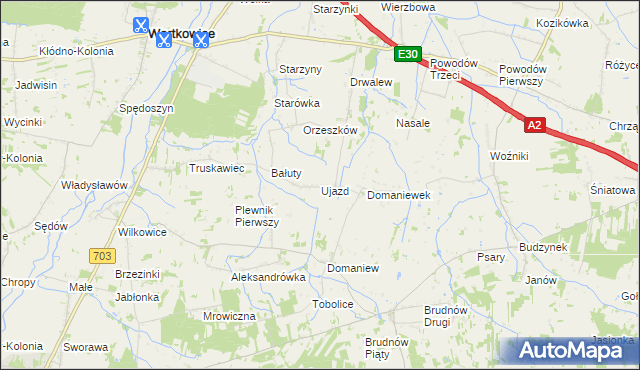 mapa Ujazd gmina Wartkowice, Ujazd gmina Wartkowice na mapie Targeo