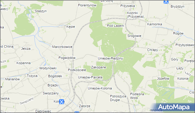 mapa Uniejów-Rędziny, Uniejów-Rędziny na mapie Targeo