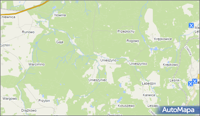 mapa Unieszyno, Unieszyno na mapie Targeo