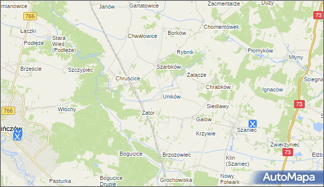mapa Uników gmina Pińczów, Uników gmina Pińczów na mapie Targeo