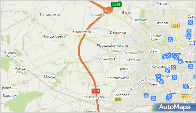 mapa Uniszowice, Uniszowice na mapie Targeo