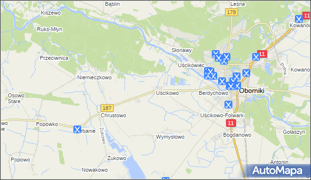 mapa Uścikowo gmina Oborniki, Uścikowo gmina Oborniki na mapie Targeo