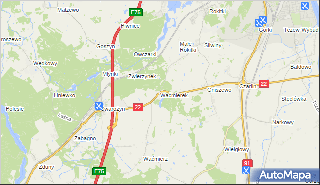 mapa Waćmierek, Waćmierek na mapie Targeo