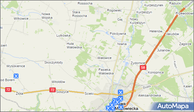 mapa Wałowice gmina Rawa Mazowiecka, Wałowice gmina Rawa Mazowiecka na mapie Targeo