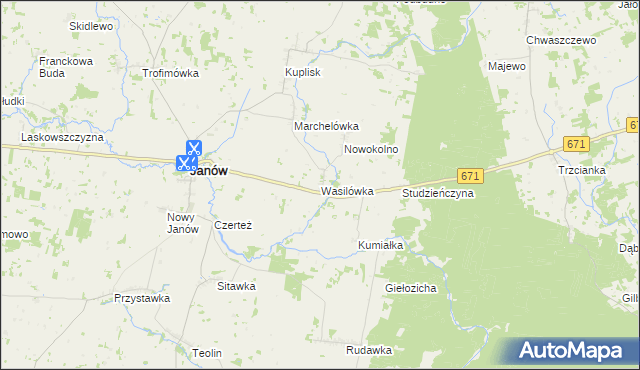 mapa Wasilówka gmina Janów, Wasilówka gmina Janów na mapie Targeo