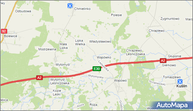 mapa Wąsówko, Wąsówko na mapie Targeo