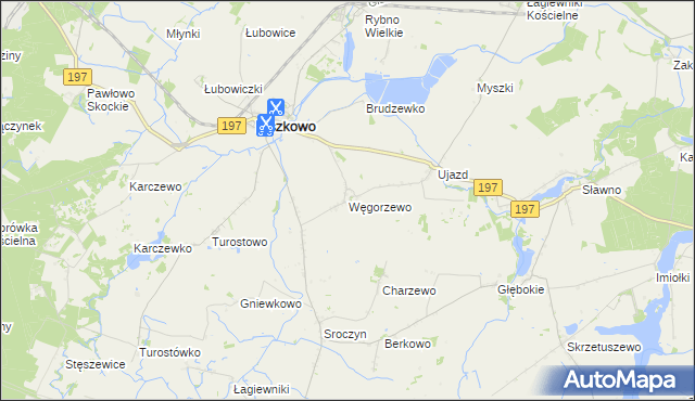 mapa Węgorzewo gmina Kiszkowo, Węgorzewo gmina Kiszkowo na mapie Targeo