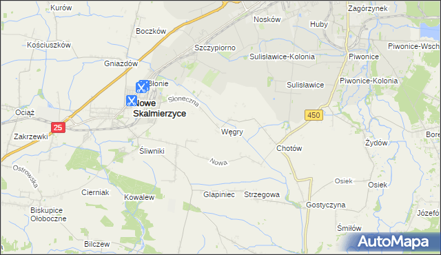 mapa Węgry gmina Nowe Skalmierzyce, Węgry gmina Nowe Skalmierzyce na mapie Targeo