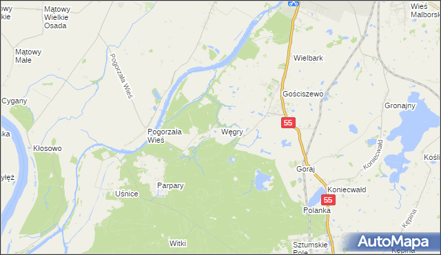 mapa Węgry gmina Sztum, Węgry gmina Sztum na mapie Targeo