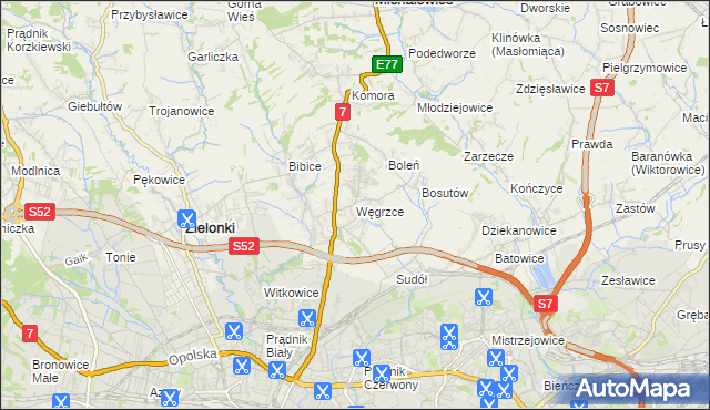 mapa Węgrzce gmina Zielonki, Węgrzce gmina Zielonki na mapie Targeo