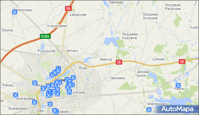 mapa Wełnica gmina Gniezno, Wełnica gmina Gniezno na mapie Targeo