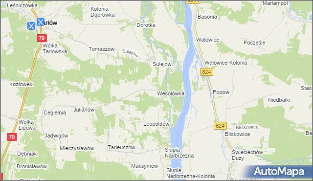 mapa Wesołówka gmina Tarłów, Wesołówka gmina Tarłów na mapie Targeo