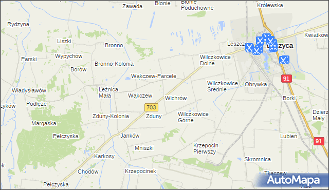 mapa Wichrów gmina Łęczyca, Wichrów gmina Łęczyca na mapie Targeo