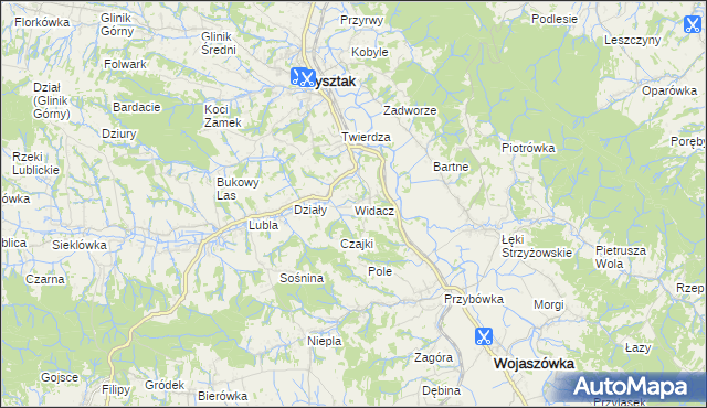 mapa Widacz gmina Frysztak, Widacz gmina Frysztak na mapie Targeo