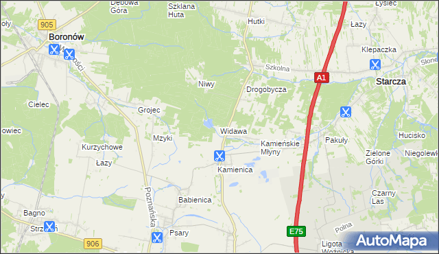 mapa Widawa gmina Woźniki, Widawa gmina Woźniki na mapie Targeo