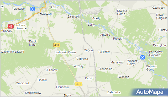 mapa Więcki gmina Popów, Więcki gmina Popów na mapie Targeo