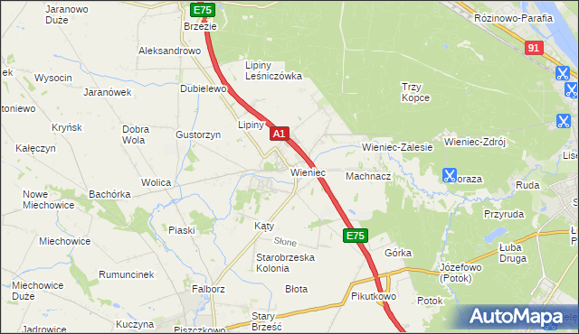 mapa Wieniec gmina Brześć Kujawski, Wieniec gmina Brześć Kujawski na mapie Targeo