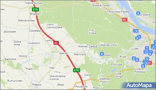 mapa Wieniec-Zalesie, Wieniec-Zalesie na mapie Targeo