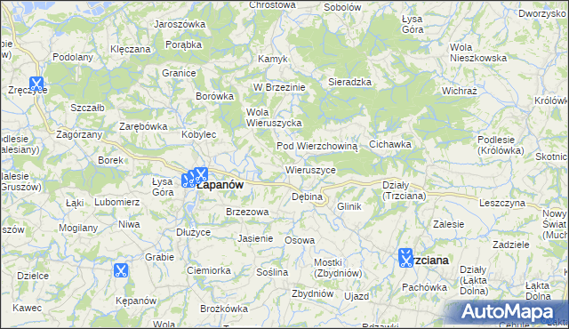 mapa Wieruszyce, Wieruszyce na mapie Targeo