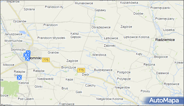 mapa Wierzbica gmina Radziemice, Wierzbica gmina Radziemice na mapie Targeo