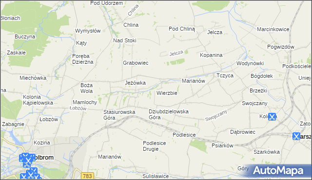 mapa Wierzbie gmina Charsznica, Wierzbie gmina Charsznica na mapie Targeo