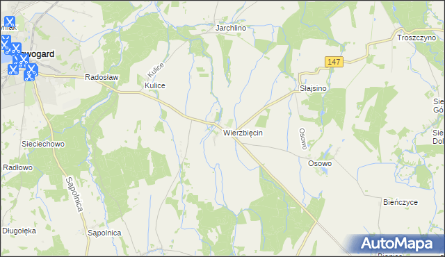 mapa Wierzbięcin gmina Nowogard, Wierzbięcin gmina Nowogard na mapie Targeo