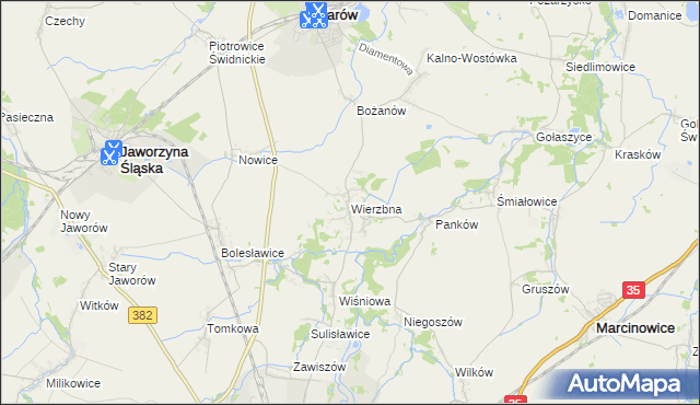 mapa Wierzbna gmina Żarów, Wierzbna gmina Żarów na mapie Targeo