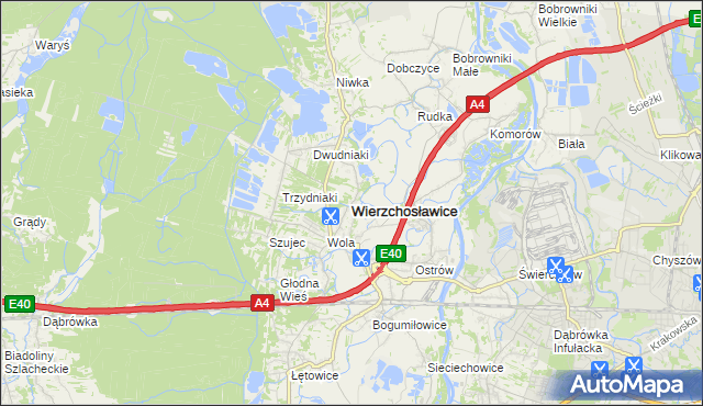 mapa Wierzchosławice powiat tarnowski, Wierzchosławice powiat tarnowski na mapie Targeo