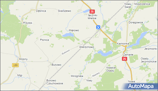 mapa Wierzchowo gmina Człuchów, Wierzchowo gmina Człuchów na mapie Targeo