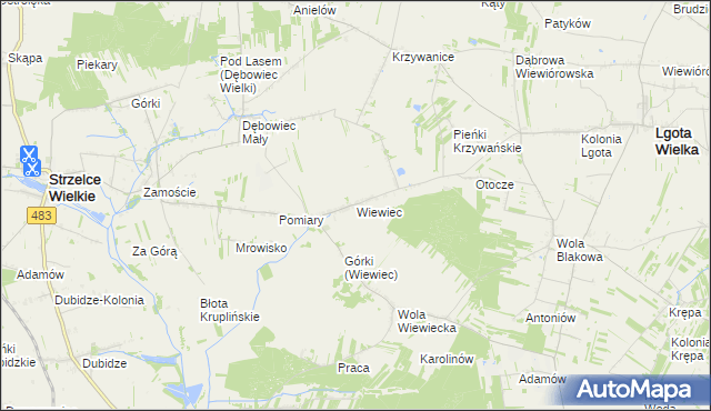 mapa Wiewiec, Wiewiec na mapie Targeo