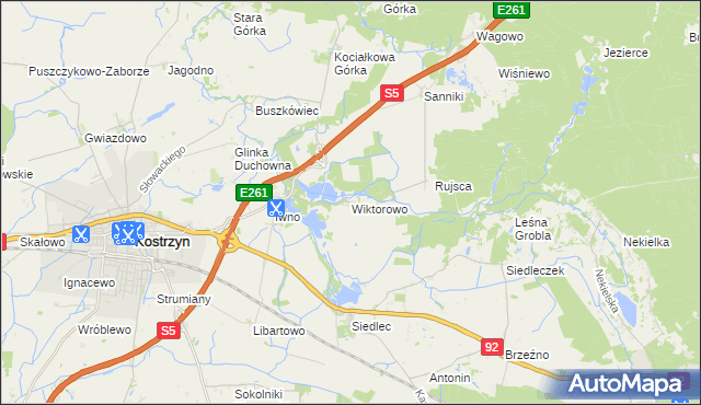 mapa Wiktorowo gmina Kostrzyn, Wiktorowo gmina Kostrzyn na mapie Targeo