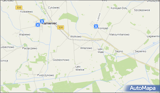 mapa Wilanowo gmina Kamieniec, Wilanowo gmina Kamieniec na mapie Targeo