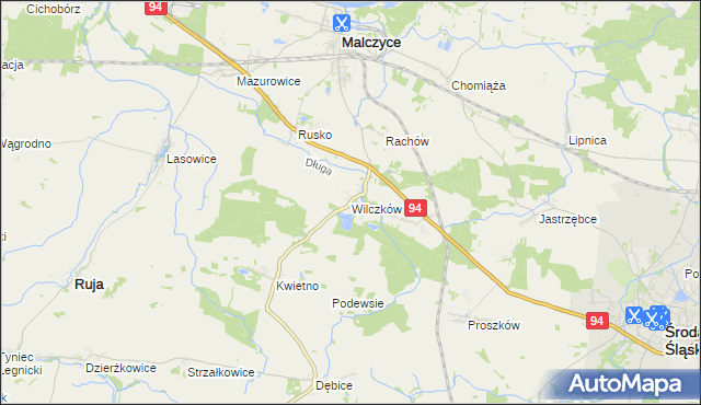 mapa Wilczków gmina Malczyce, Wilczków gmina Malczyce na mapie Targeo