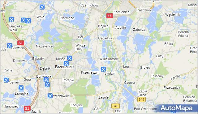 mapa Wilczkowice gmina Brzeszcze, Wilczkowice gmina Brzeszcze na mapie Targeo