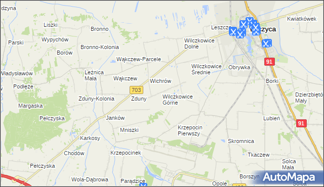 mapa Wilczkowice Górne gmina Łęczyca, Wilczkowice Górne gmina Łęczyca na mapie Targeo